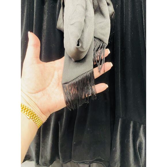 Maison Tara Dress Womens 10 Black Velvet Midi Smocked Waist Goth whimsigoth - Picture 4 of 8